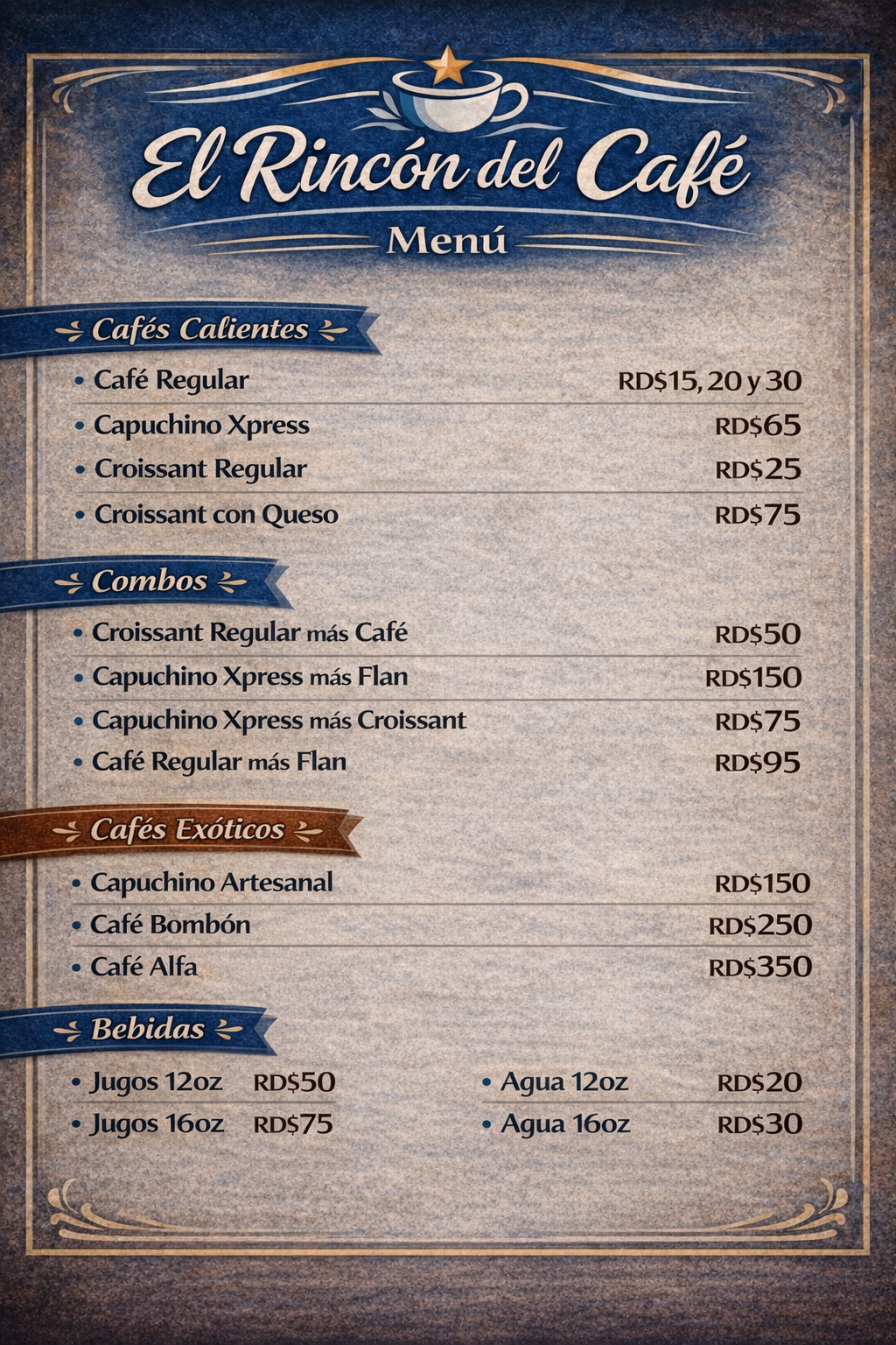 Menú El Rincón del Café